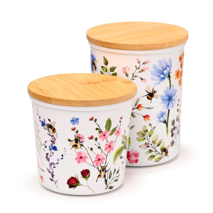 Puckator Nectar Meadows Set of 2 RPET & Bamboo Storage Jars S/M