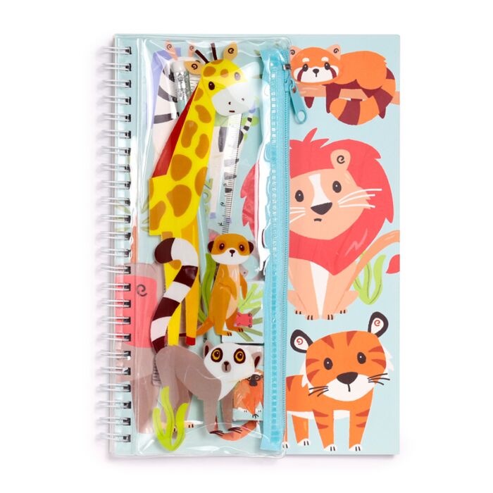 Puckator Zooniverse Ring Bound Notepad & Pencil Case 6 Piece Stationery Set