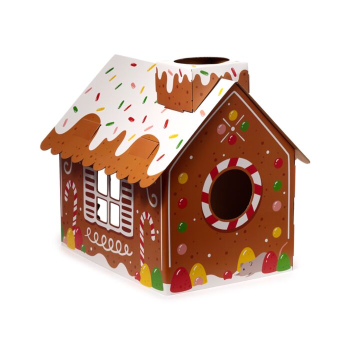Puckator Christmas Gingerbread Lane Cat Playhouse 100% Cardboard Cat Den