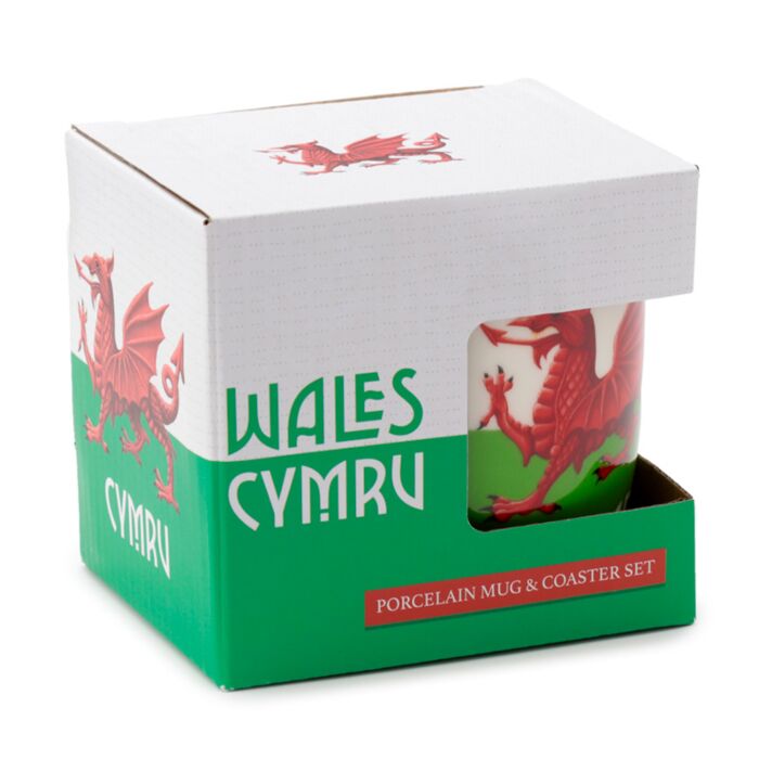 Puckator Welsh Dragon Wales (Cymru) Souvenir Porcelain Mug & Coaster Set