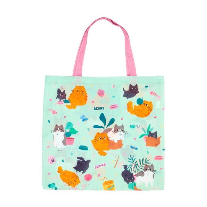 Puckator Foldable Reusable RPET Shopping Bag Beans & Co Cats