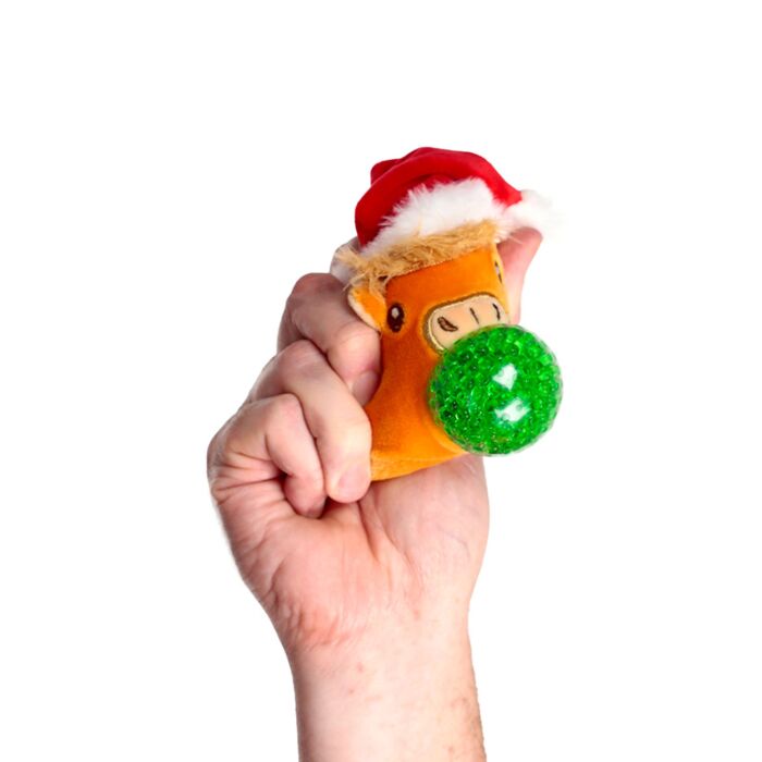 Puckator Queasy Squeezies Christmas Hat Highland Coo Plush Squeezy Toy