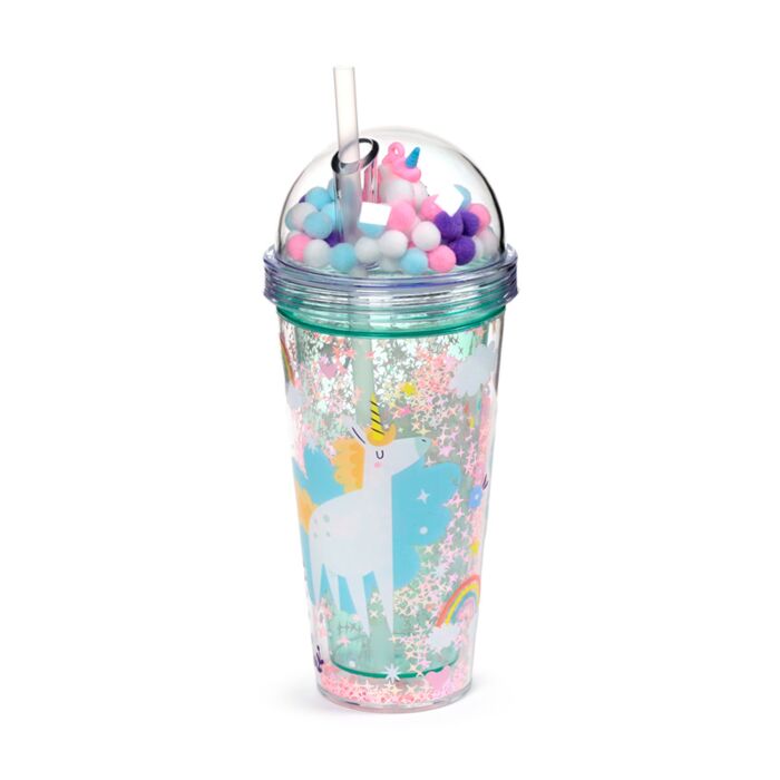 Puckator Unicorn Magic Double Walled Cup & Straw with Charms