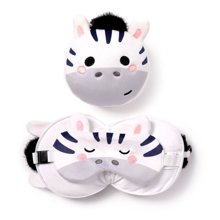 Puckator Relaxeazzz Adoramals Bali the Zebra Plush Travel Pillow & Eye Mask