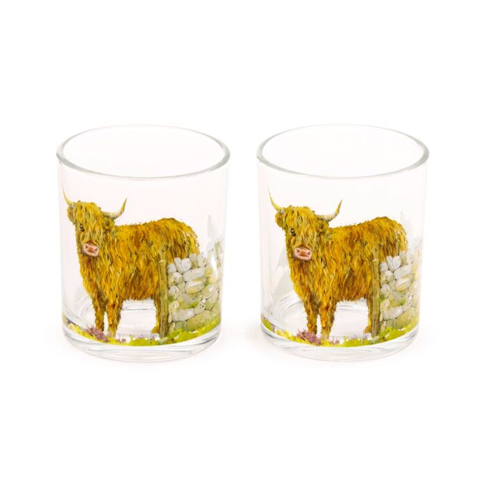 Puckator Jan Pashley Highland Coo Set of 2 Glass Tumblers 250ml