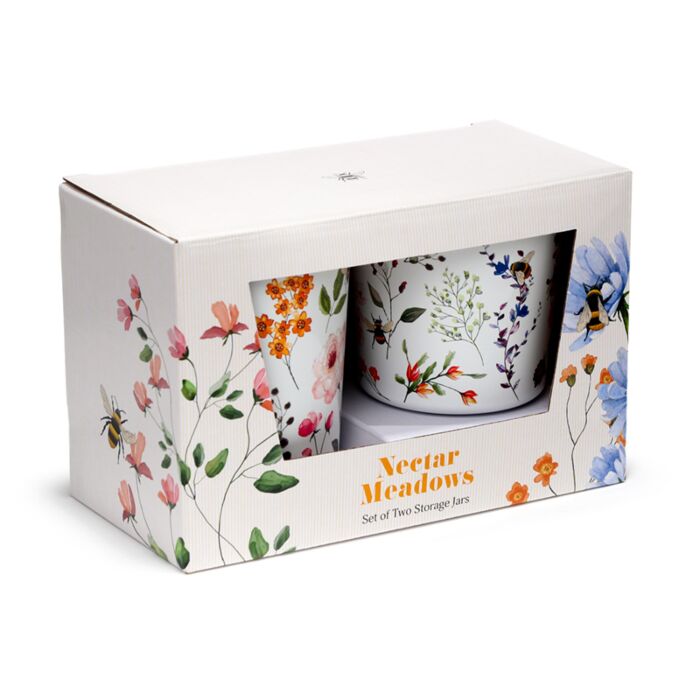 Puckator Nectar Meadows Set of 2 RPET & Bamboo Storage Jars S/M