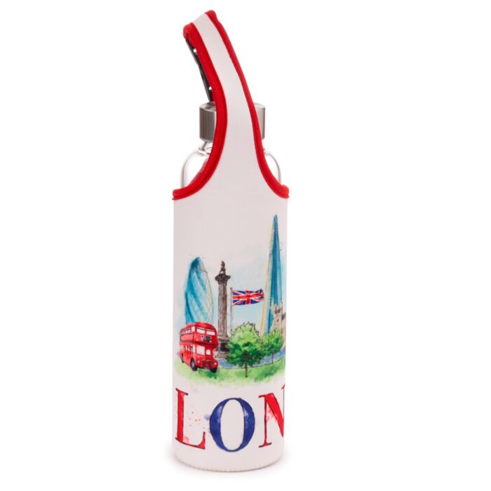 Puckator London Tour Glass Water Bottle with Protective Sleeve
