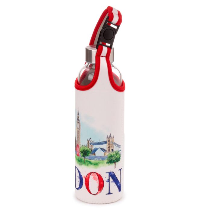 Puckator London Tour Glass Water Bottle with Protective Sleeve