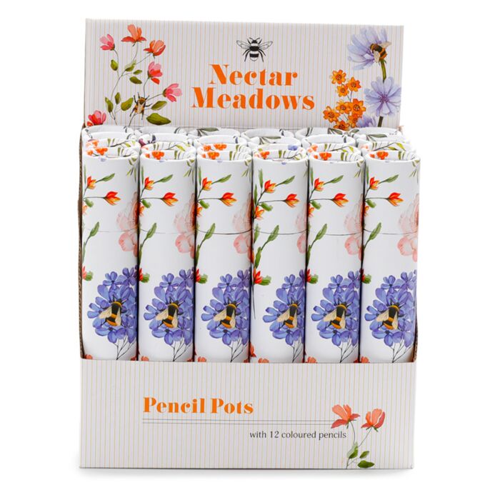 Puckator Nectar Meadows Large Pencil Pot with 12 Colouring Pencils