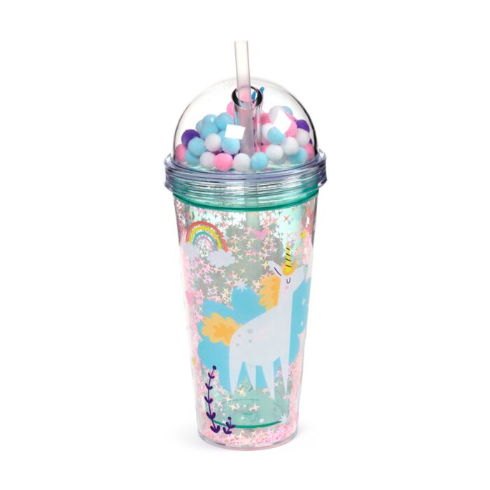 Puckator Unicorn Magic Double Walled Cup & Straw with Charms