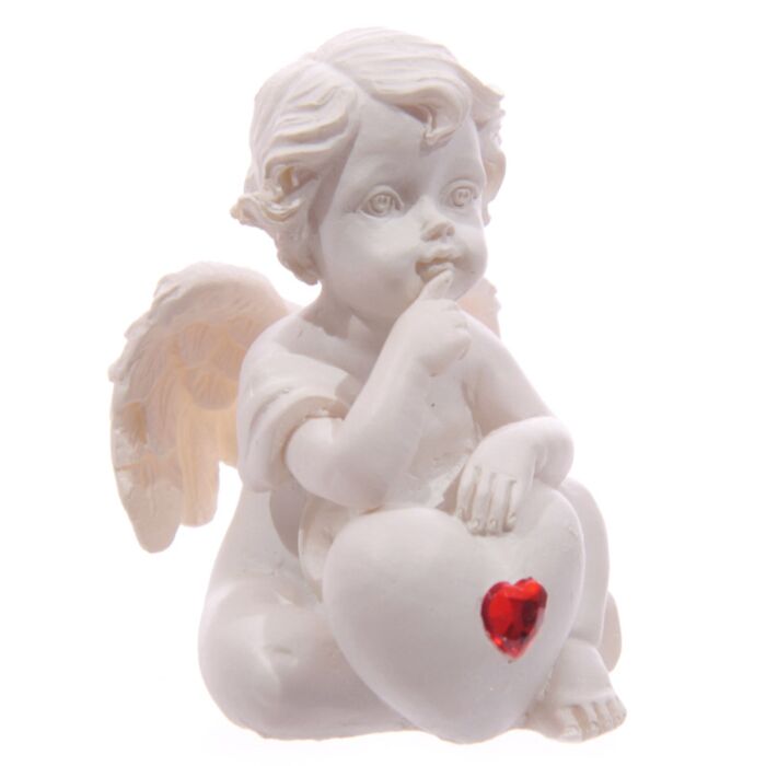 Puckator White Cherub Sitting with Red Heart Gem