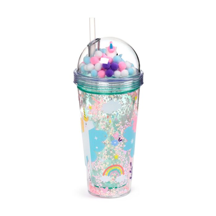 Puckator Unicorn Magic Double Walled Cup & Straw with Charms