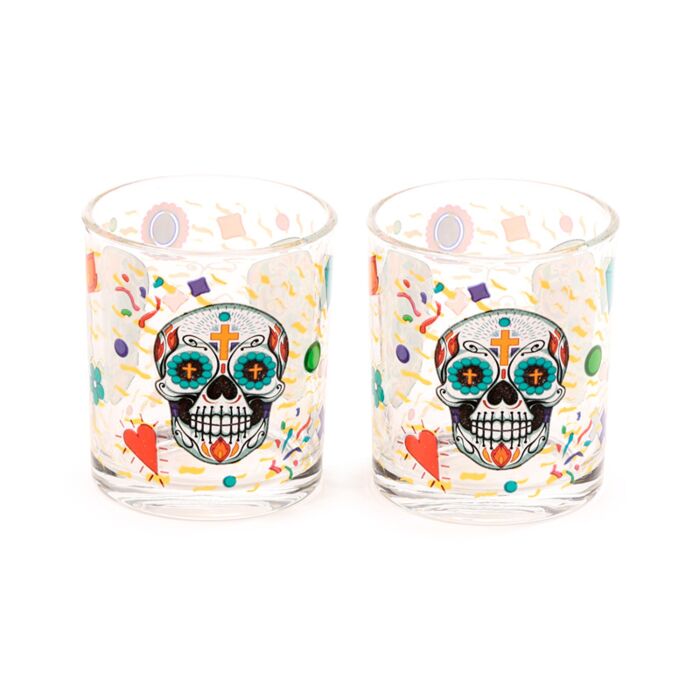 Puckator Day of the Dead Set of 2 Glass Tumblers 250ml