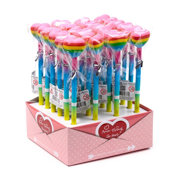 Puckator Rainbow Heart Pencil & Eraser Topper