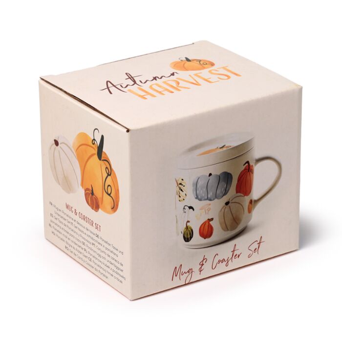 Puckator Autumn Harvest Porcelain Mug & Coaster Lid Set