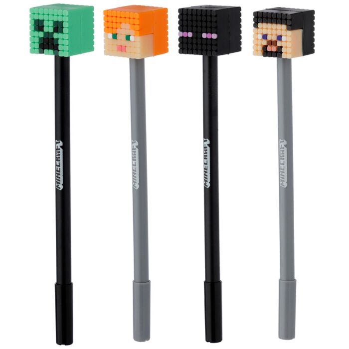 Puckator Minecraft Fine Tip Pen with Silicone Topper (Alex/Steve/Creeper/Enderman)