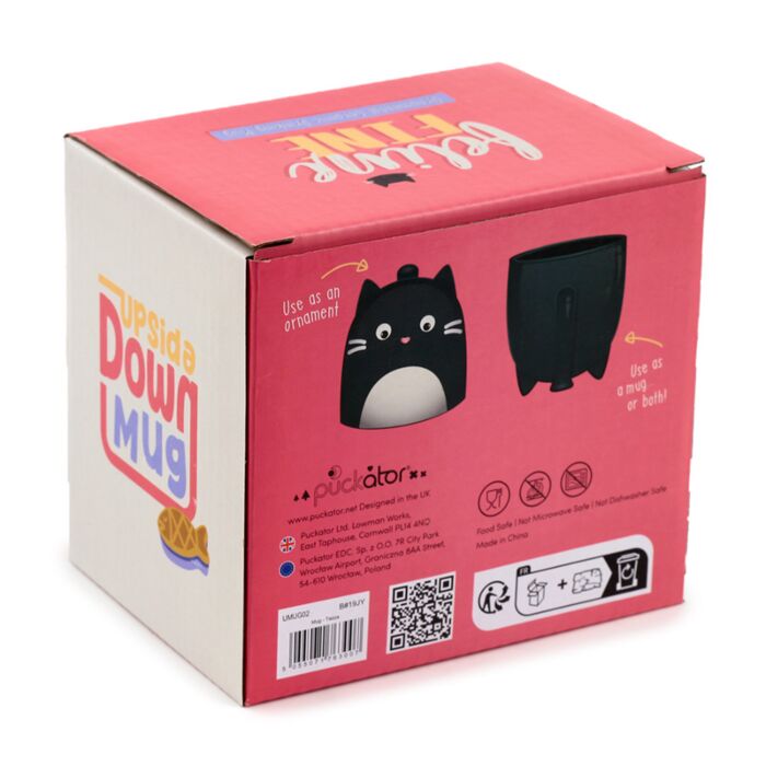 Puckator Feline Fine Black Cat Upside Down Ceramic Shaped Mug