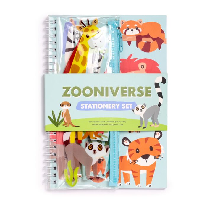 Puckator Zooniverse Ring Bound Notepad & Pencil Case 6 Piece Stationery Set