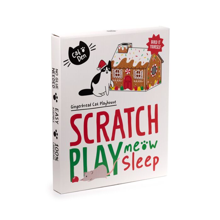 Puckator Christmas Gingerbread Lane Cat Playhouse 100% Cardboard Cat Den