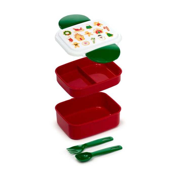 Puckator Christmas Baker Street Gingerbread Clip Lock Stacked Bento Lunch Box with Cutlery