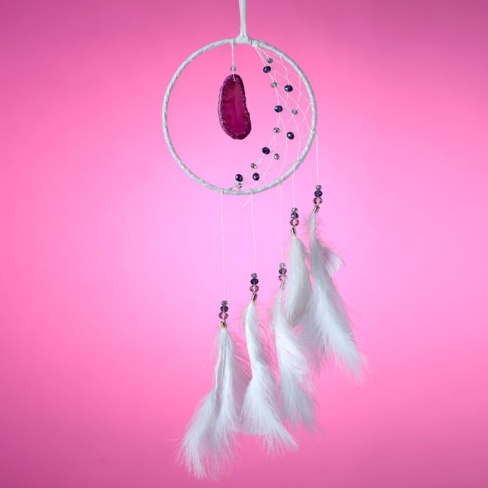 Puckator White Sickle Crescent Moon Dreamcatcher with Agate Charm