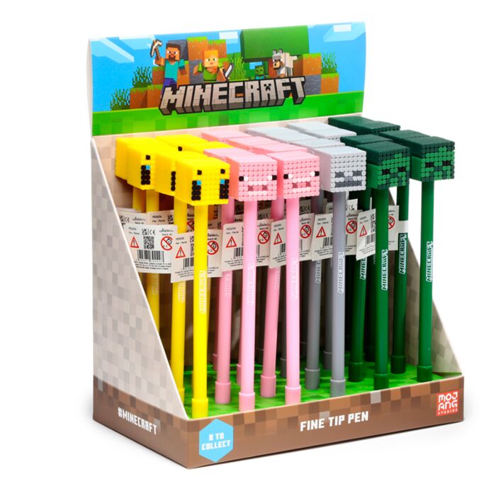 Puckator Minecraft Fine Tip Pen with Silicone Topper (Pig/Bee/Zombie/Skeleton)