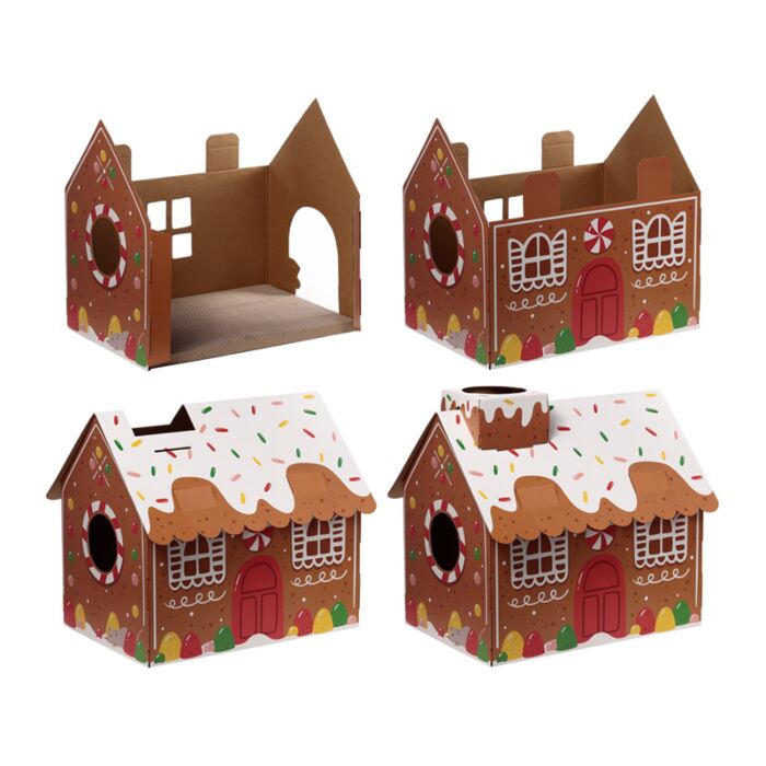Puckator Christmas Gingerbread Lane Cat Playhouse 100% Cardboard Cat Den