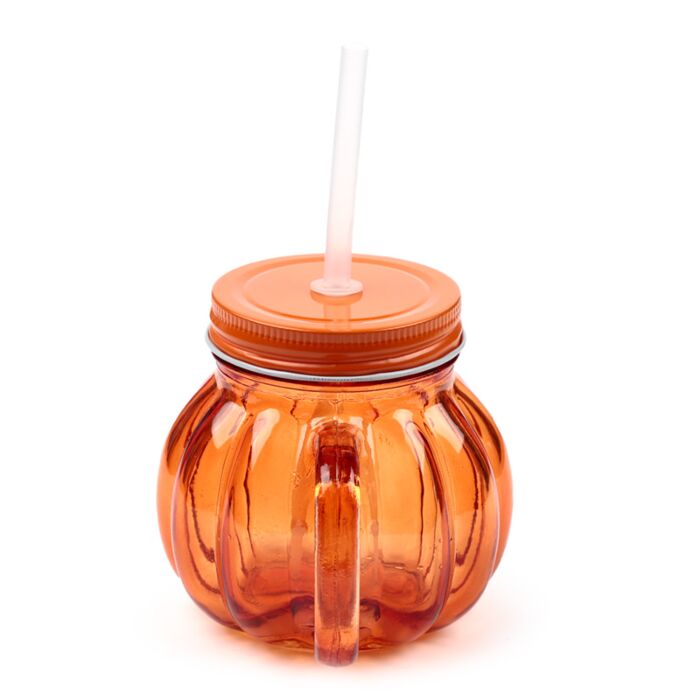 Puckator Pumpkin Mason Drinking Jar & Straw