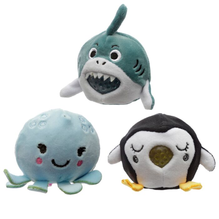 Puckator Queasy Squeezies Adoramals Sealife Octopus, Shark, Penguin Plush Squeezy Toy