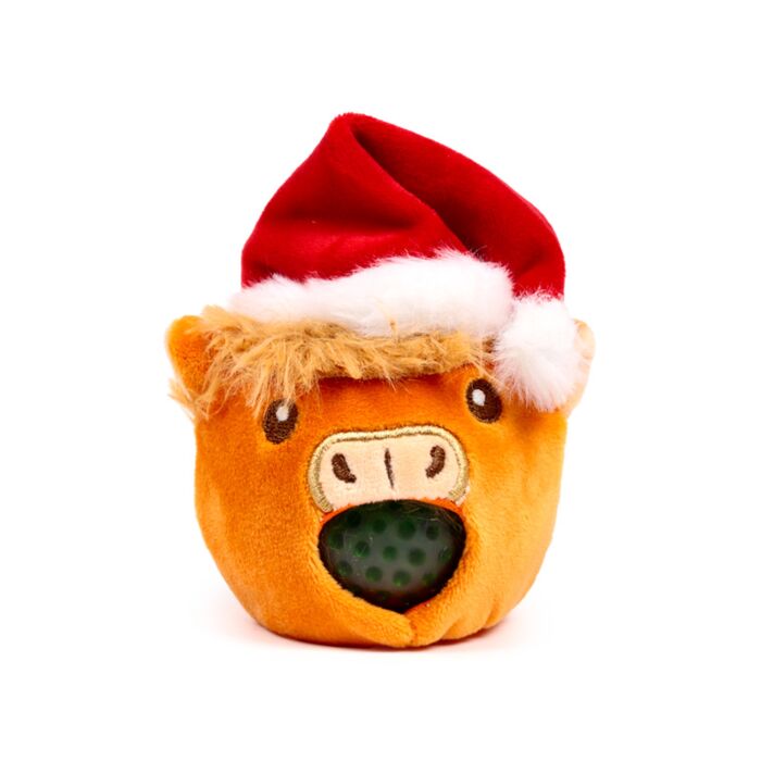 Puckator Queasy Squeezies Christmas Hat Highland Coo Plush Squeezy Toy