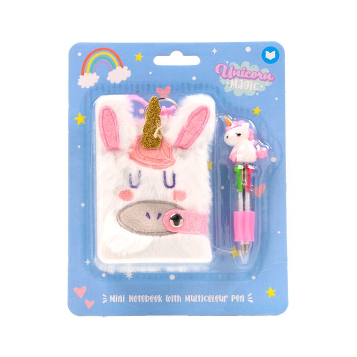 Puckator Unicorn Magic Plush A7 Mini Notepad & Multi Colour Pen (4 Colours)