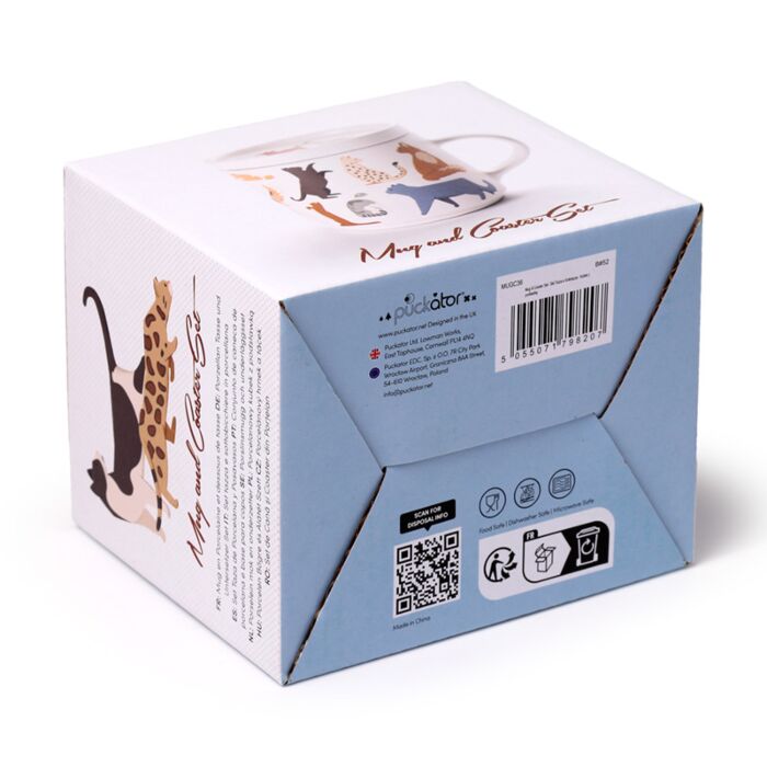 Puckator Feline Fine Cats Porcelain Mug & Coaster Lid Set
