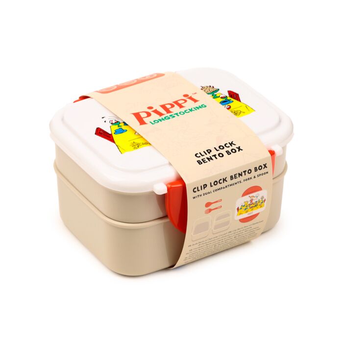 Puckator Pippi Longstocking Clip Lock Stacked Bento Lunch Box with Cutlery
