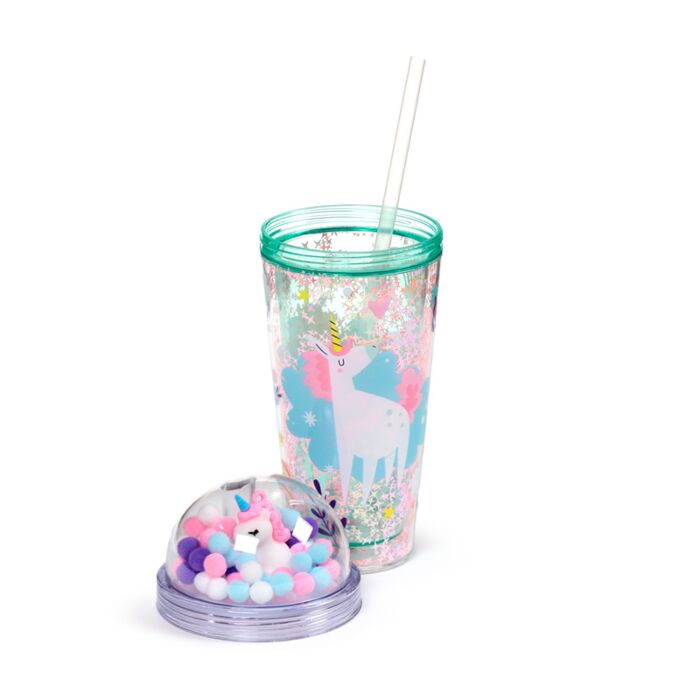 Puckator Unicorn Magic Double Walled Cup & Straw with Charms