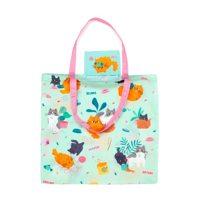 Puckator Foldable Reusable RPET Shopping Bag Beans & Co Cats