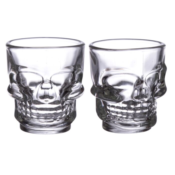 Puckator Set of 2 Skulls and Roses Glass Skull Shot Glasses (60ml)