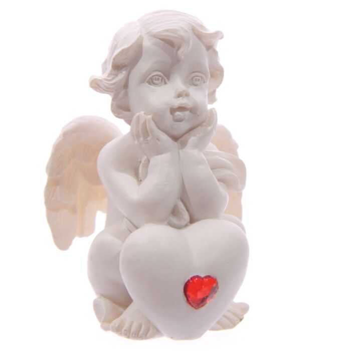 Puckator White Cherub Sitting with Red Heart Gem