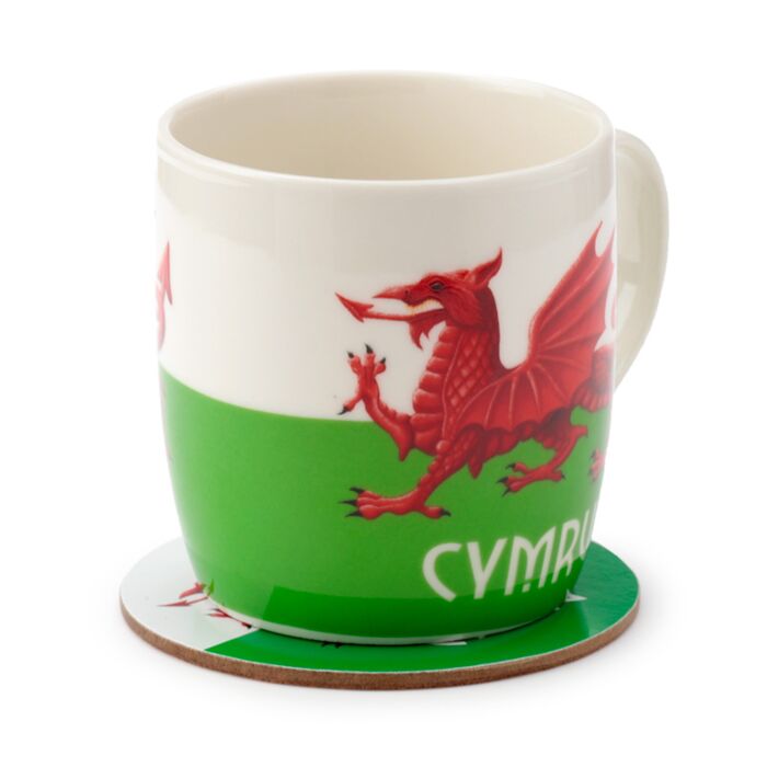 Puckator Welsh Dragon Wales (Cymru) Souvenir Porcelain Mug & Coaster Set