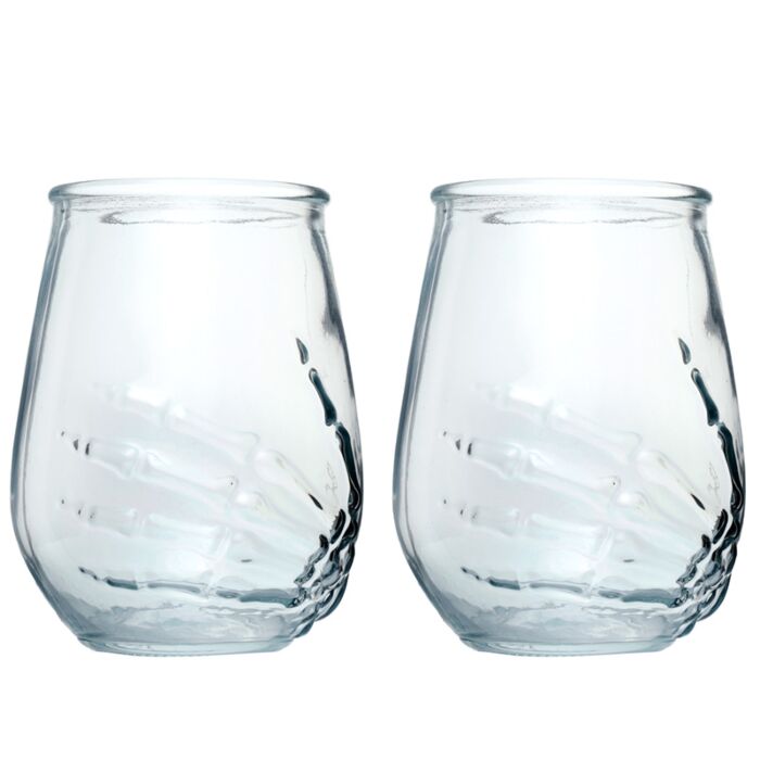 Puckator Skeleton Hand Set of 2 Glass Tumblers