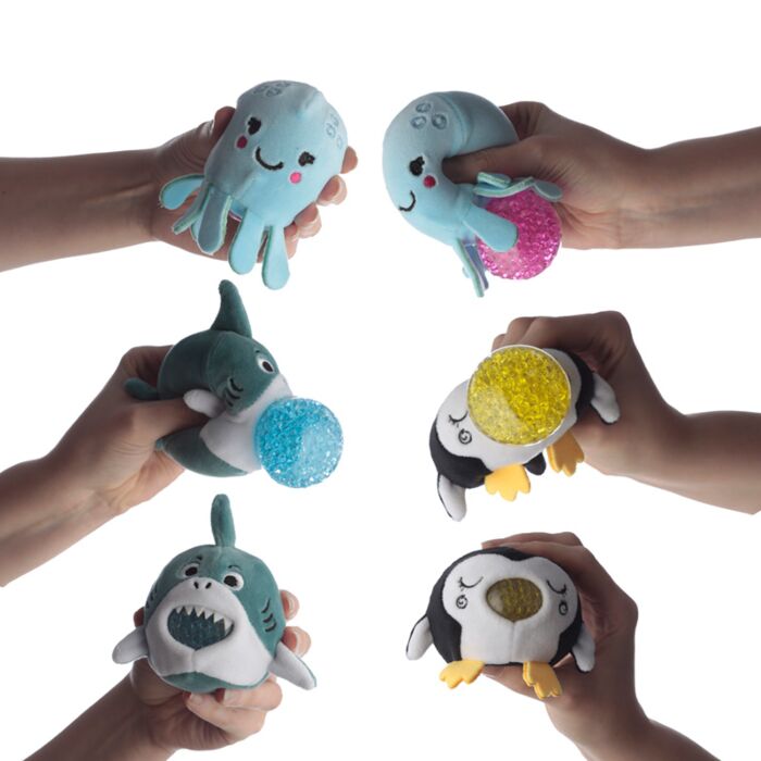 Puckator Queasy Squeezies Adoramals Sealife Octopus, Shark, Penguin Plush Squeezy Toy