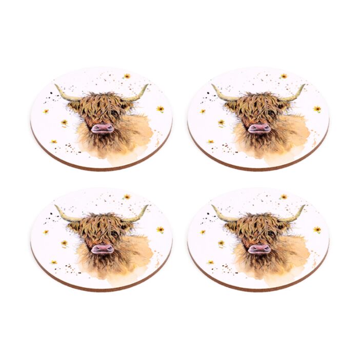 Puckator Jan Pashley Highland Coo Set of 4 Cork Coasters