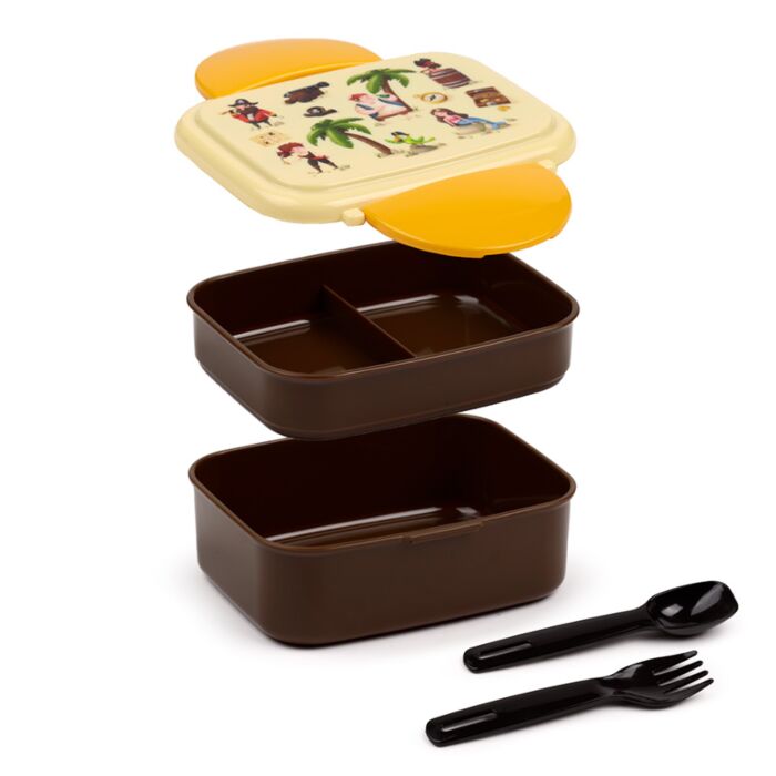 Puckator Jolly Rogers Pirates Clip Lock Stacked Bento Lunch Box with Cutlery