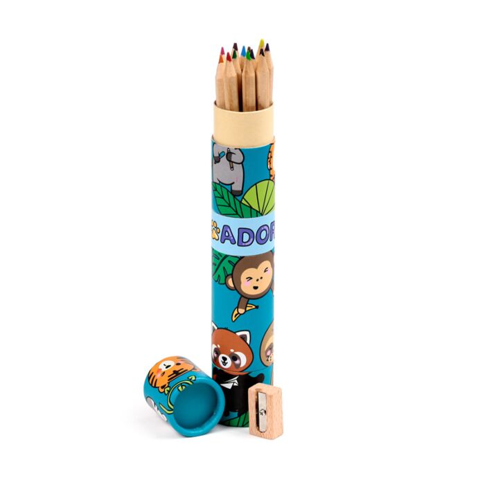 Puckator Adoramals Wild Large Twist Top Pencil Pot with 12 Colouring Pencils & Sharpener