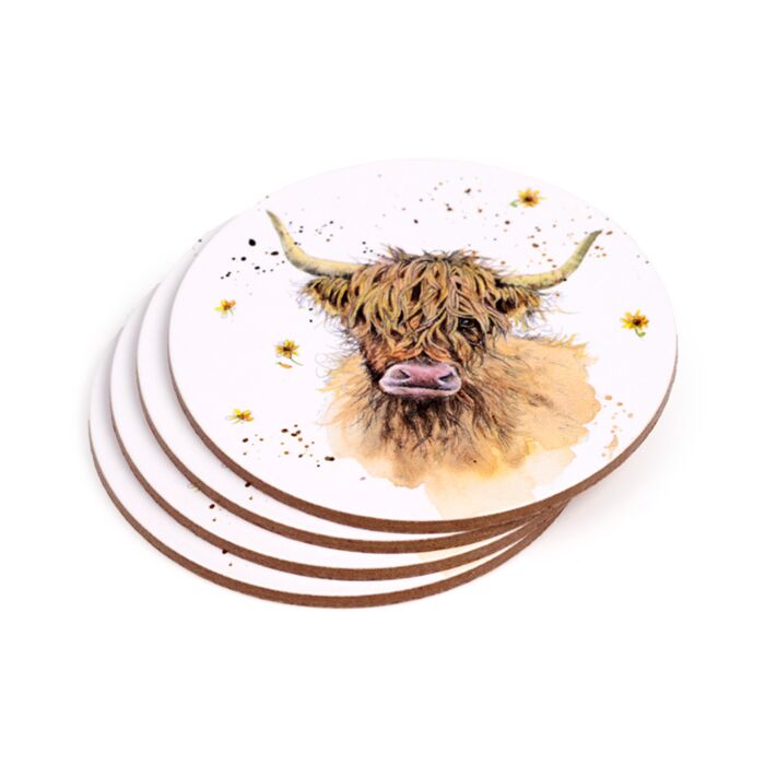 Puckator Jan Pashley Highland Coo Set of 4 Cork Coasters