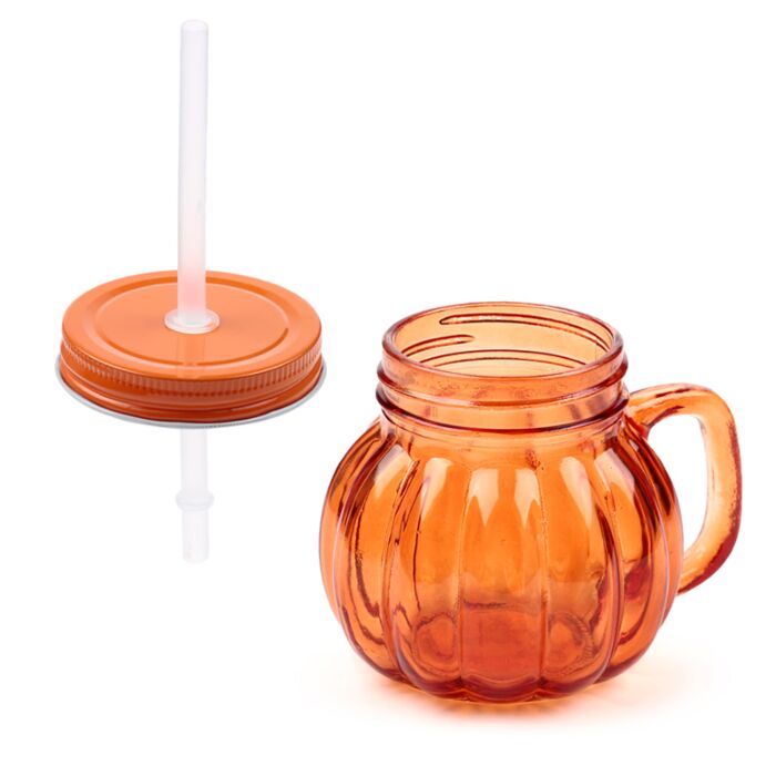 Puckator Pumpkin Mason Drinking Jar & Straw