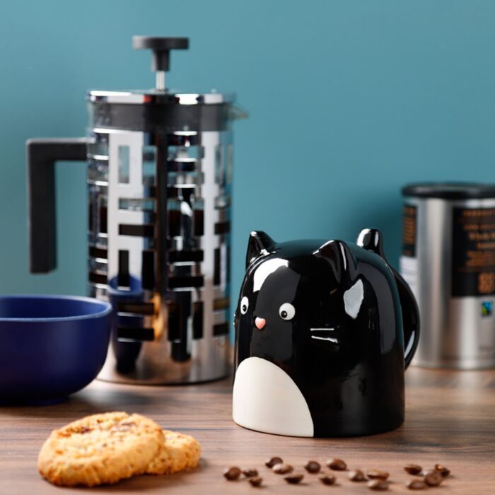 Puckator Feline Fine Black Cat Upside Down Ceramic Shaped Mug