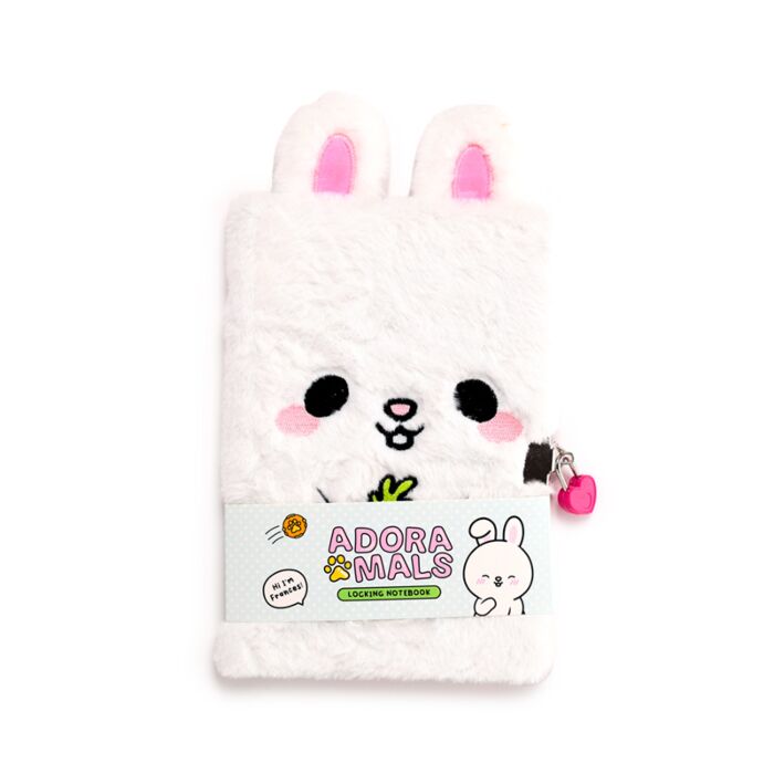 Puckator Adoramals Frances the Rabbit Plush Lockable Notebook with Padlock & Key