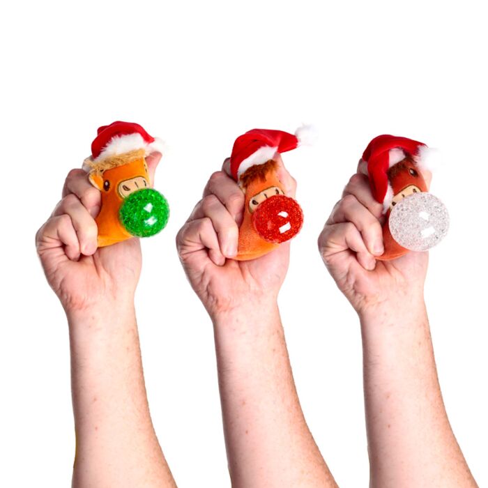 Puckator Queasy Squeezies Christmas Hat Highland Coo Plush Squeezy Toy