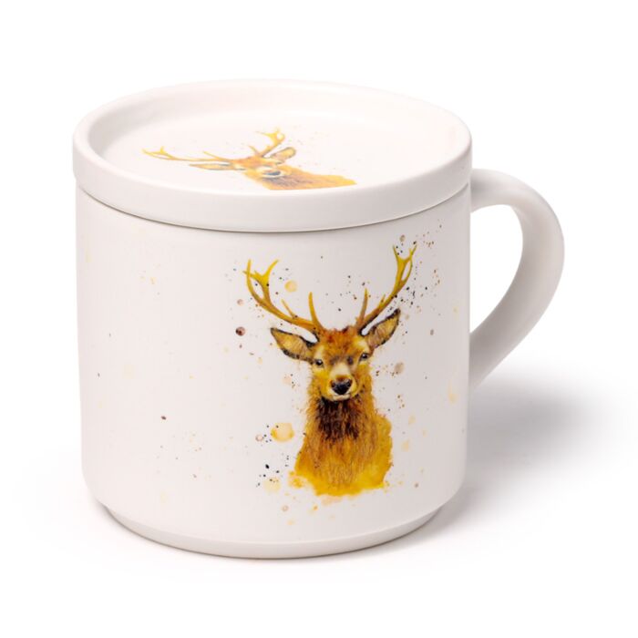 Puckator Jan Pashley Stag Porcelain Mug & Coaster Lid Set