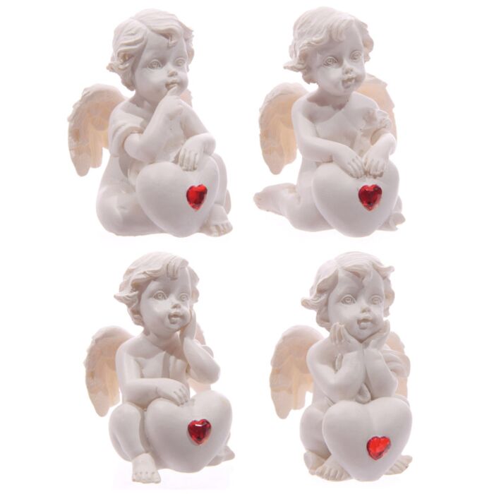 Puckator White Cherub Sitting with Red Heart Gem